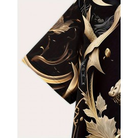 Summer Fashion Golden Dragon Print Short-Sleeved Round Neck T-Shirt - Men's Casual All-Match Outdoor Top