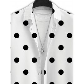 Men'S Casual Short Sleeve Shirt with 3D Black Polka Dot Pattern, Open Collar, Button-Up Front, Lightweight Summer Fabric, Perfect for Casual Attire or Casual Outings, Casual Summer Wear | Polka Dot Shirt | Stylish Button Details, Polka Dot Shirt