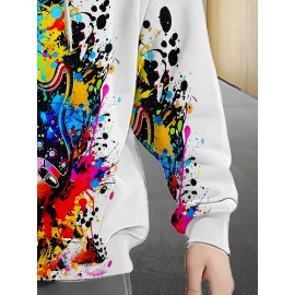 Men'S Vibrant Guitar Print Hoodie - Long Sleeve Zip-Up Sweatshirt with Drawstring & Pockets, Casual Outdoor Fall/Winter Jacket, Black with Colorful Splatter Design, Music Lover Apparel | Hooded Sweatshirt | Durable Fabric