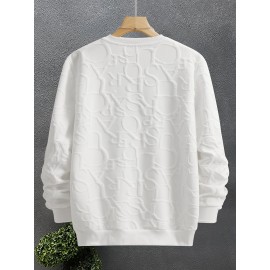 Men's Jacquard Design Crew Neck Sweatshirt, Casual Streetwear Pullover Basic Long-Sleeve T-Shirt Sportswear with Ribbed Hem, Long Sleeve T Shirts For Men