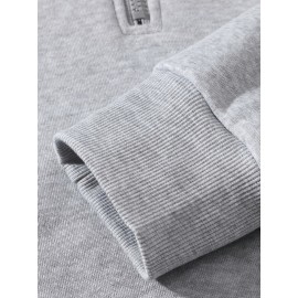 [Sporty Sweatshirts] 2pcs Sporty Comfortable Fleece-Lined Half-Zip Hooded Sweatshirts | Unisex Regular Fit Polyester Pullovers with Zippered Pockets for Gym, Casual & Lounge Wear, Machine Washable, Soft Knit Texture, Heather Grey & Black