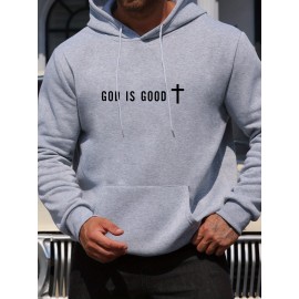 [Men's Cross Print Hooded Sweatshirt] Black Men's 