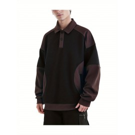 [NASAOVER Long Sleeve Shirt] Men's NASAOVER Colorblock Long Sleeve Shirt - Casual Loose Fit, Two-Tone Black/Beige, Button Detail, Ideal for Spring & Summer Outdoor Activities