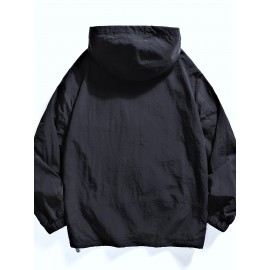 1pc Men's Casual Hooded Jacket, Solid Color, Long Sleeve, Regular Fit, Non-Stretch Fabric, Multiple Pockets, Woven Outerwear for Spring/Fall