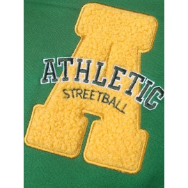 [Cozy Plush Hooded Jacket] Men's Cozy Plush Hooded Jacket | Green & Beige Two-Tone, Contrast Stitching, Letter Embroidery, Zip-Up Front, Long Sleeves, Pockets | Casual Outerwear, Durable Knitwear