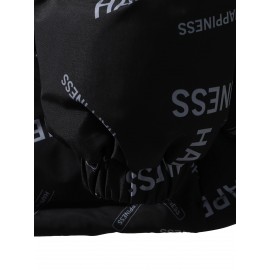 [Windproof Jacket] Warm & Stylish Men's Thick Windproof Hooded Jacket | Large Pockets & Drawstring, Black Polyester, Casual Letter Print Versatile Outerwear, Durable Outerwear