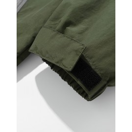 Men's Windproof Hooded Jacket - Casual Outdoor Pullover with Zipper Pockets, Long Sleeve, Machine Washable, Green Polyester Fabric for Spring/Fall, Windbreaker Jacket