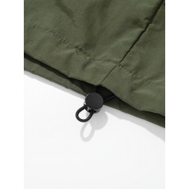 Men's Windproof Hooded Jacket - Casual Outdoor Pullover with Zipper Pockets, Long Sleeve, Machine Washable, Green Polyester Fabric for Spring/Fall, Windbreaker Jacket