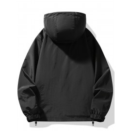 Men's Windproof Hooded Jacket - Casual Outdoor Pullover with Zipper Pockets, Long Sleeve, Machine Washable, Green Polyester Fabric for Spring/Fall, Windbreaker Jacket