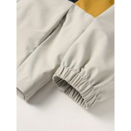 [Casual Hooded Jacket] Durable Polyester Men's Hooded Jacket | Casual Color Block Zip-Up Windbreaker, Machine Washable, Ideal for All Seasons, Windbreaker Jacket, P5