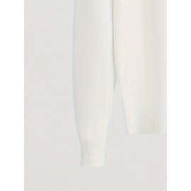 Men'S Casual V-Neck Sweater - Soft Knit, Long Sleeve, Solid White, Perfect for Fall & Winter, Versatile for Outdoor & Indoor Wear, Winter Clothing | Vneck Sweater | Knit Construction