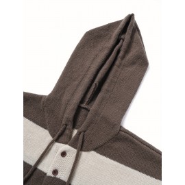 [Oversized Hooded Sweatshirt] Oversized Color-Block Hooded Sweatshirt for Men | Soft Stretch Knit Pullover with Drawstring Hood, Casual Loose Fit Long Sleeve for Autumn Winter