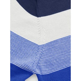 Men's Slim-Fit Casual Soft Commuter Knit Sweater - High Neck Long Sleeve with 1/4 Zipper, Navy & Light Grey Color Block Design for Autumn/Winter, Office & Casual Wear, Knitted Sweater, Comfortable Winter Wear