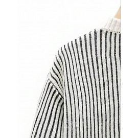 Men's Casual Striped Sweater - Polyester Knit Pullover with Round Neck, Medium Stretch, Regular Fit for Fall/Winter Season