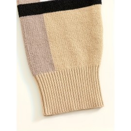 Men'S High-Neck Sweater with Striped Sleeves - Casual Knit Pullover for Fall & Winter, Beige & Black, Skinny Fit, Comfortable Clothing | Casual Style | Knit Construction, Sweater Hoodie