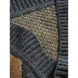 Preppy Geometric-Pattern Knit Cardigan, 80% Acrylic 20% Nylon, V-Neck Long Sleeve Loose-Fit, Slight Stretch, Spring/Fall Season Outerwear