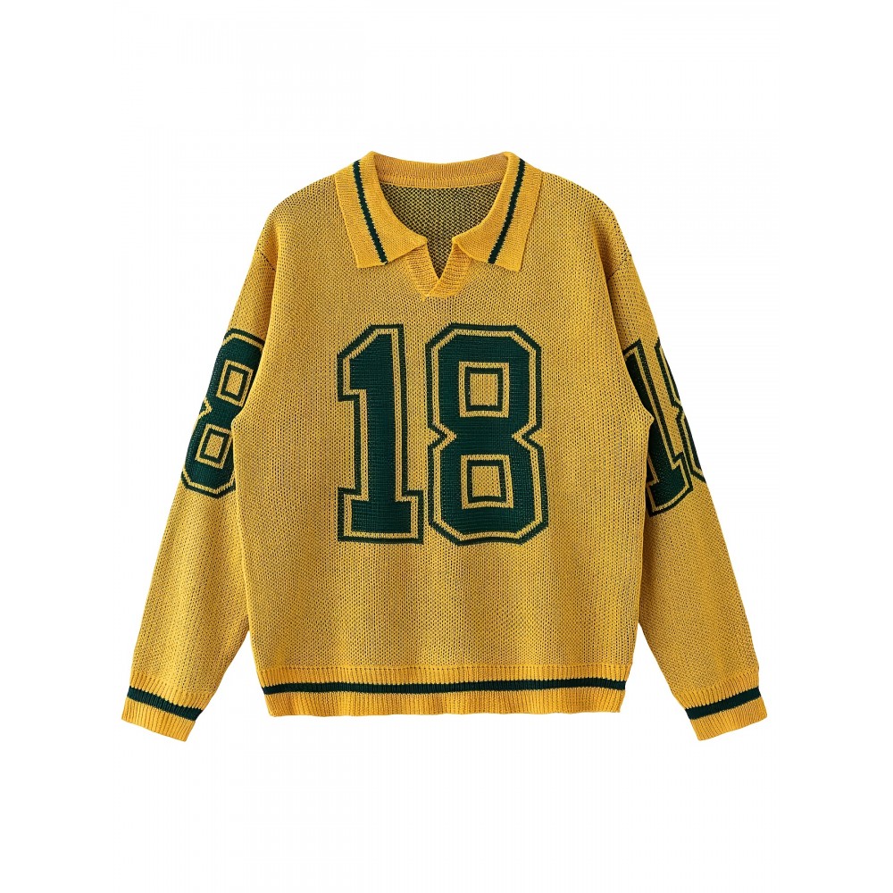 Men'S Fashion Autumn/Winter Pullover Football Number Knit Sweater Thickened Sports Style for Boys