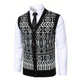 [Casual Cardigan Vest] Casual Color Block Men's Plaid Knit Cardigan Vest | Sleeveless, Regular Fit, V-Neck with Buttons - for Spring/Fall