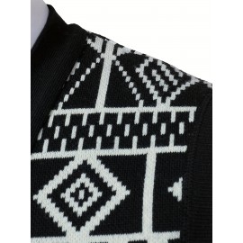 [Casual Cardigan Vest] Casual Color Block Men's Plaid Knit Cardigan Vest | Sleeveless, Regular Fit, V-Neck with Buttons - for Spring/Fall