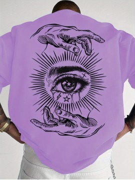 Men'S Summer Casual T-Shirt with Dark Art Eye & Hand Print, Lightweight Polyester, Quick-Dry & Machine Washable, Loose Fit for Outdoor Sports & Social Gatherings, Streetwear Style, Round Neck, Breathable Fabric