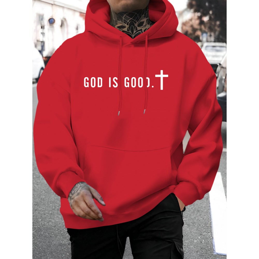 [Men's Cross Print Hooded Sweatshirt] Black Men's 
