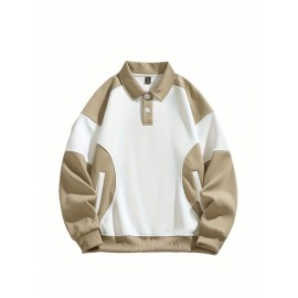 [NASAOVER Long Sleeve Shirt] Men's NASAOVER Colorblock Long Sleeve Shirt - Casual Loose Fit, Two-Tone Black/Beige, Button Detail, Ideal for Spring & Summer Outdoor Activities